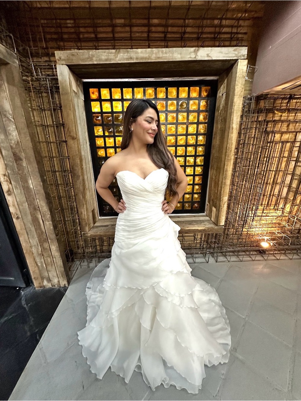 Strapless White Wedding Gown with Ruffled Skirt